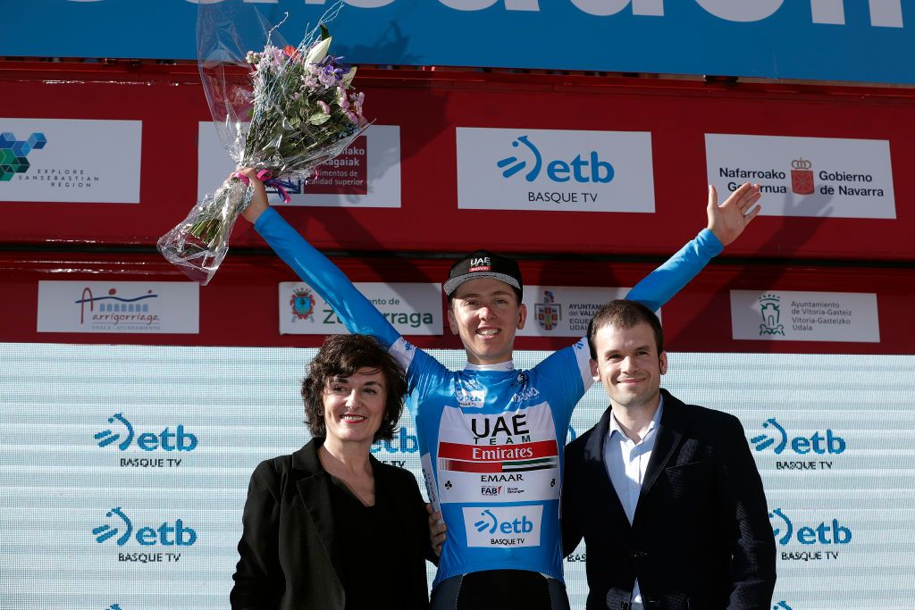 The blue young rider's jersey for Tadej Pogacar