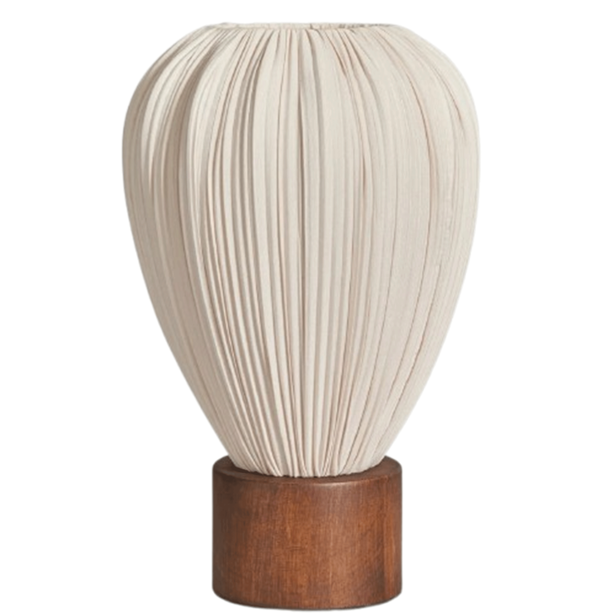 Wooden base and white pleated table lamp