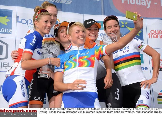 The Rabo Liv Women Cycling on the podium