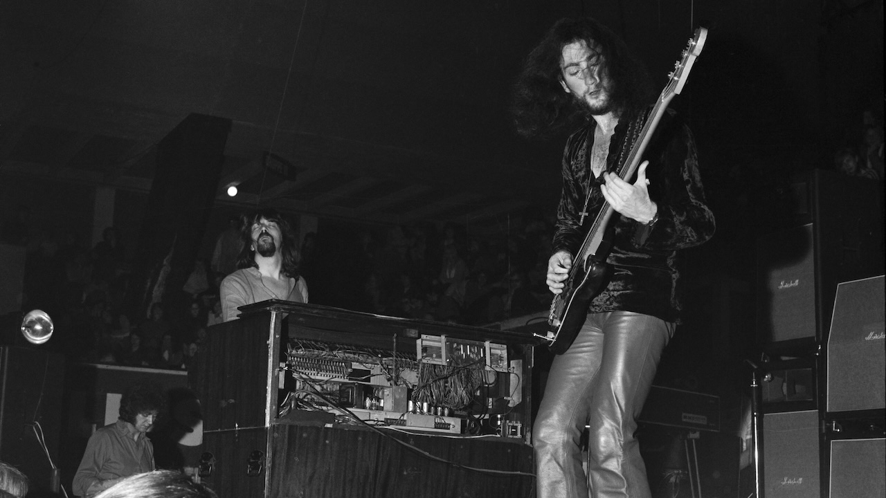 Jon Lord and Roger Glover of Deep Purple perform on stage at KB Hallen on November 14th 1970 in Copenhagen, Denmark.