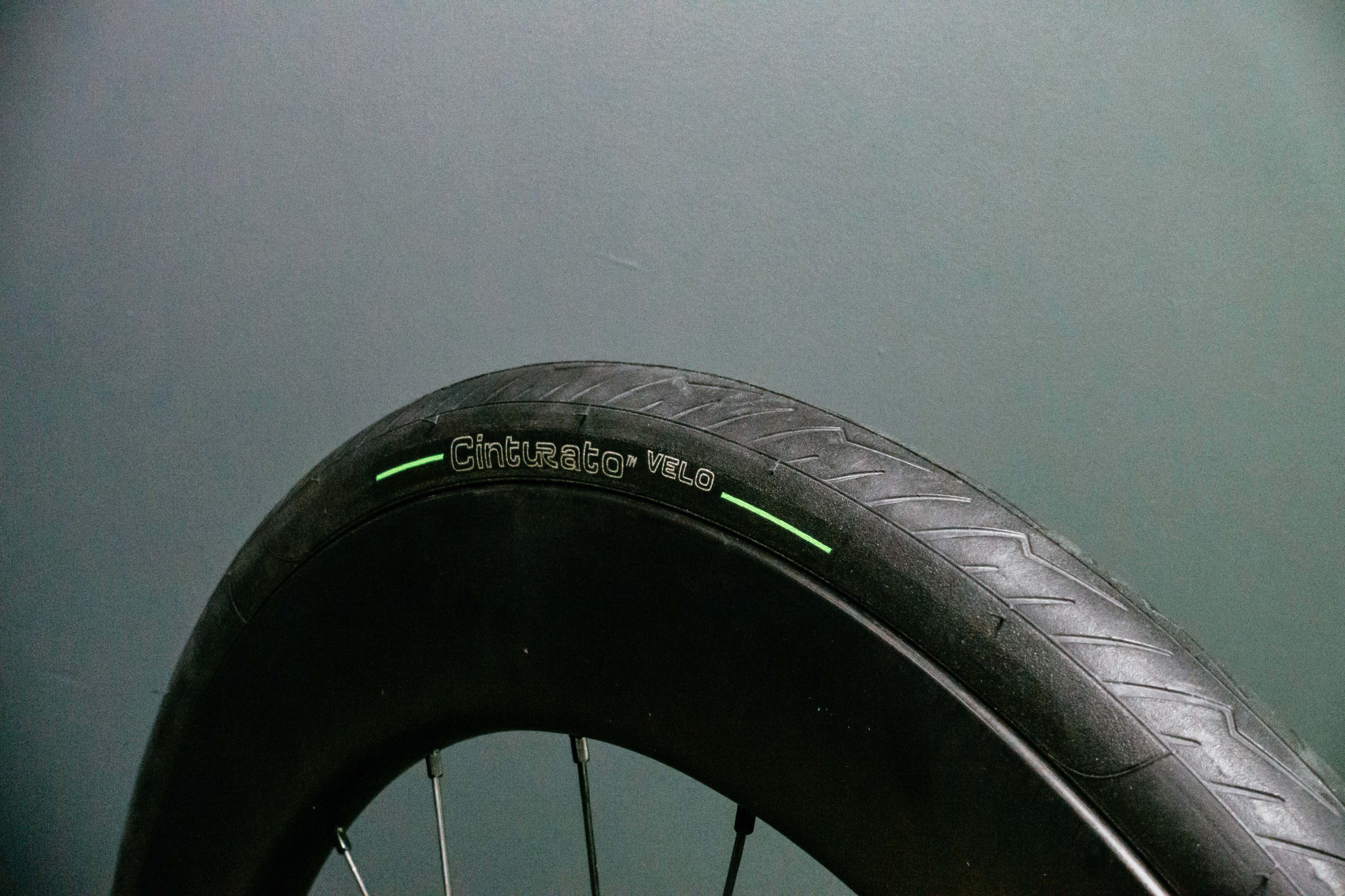 Pirelli Cinturato Velo Road tyre on a grey background