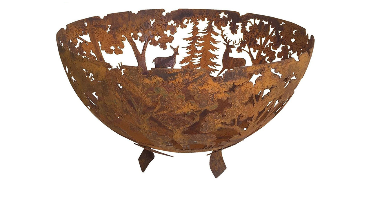 Fallen Fruits Iron Woodland Scene Fire Pit on white background
