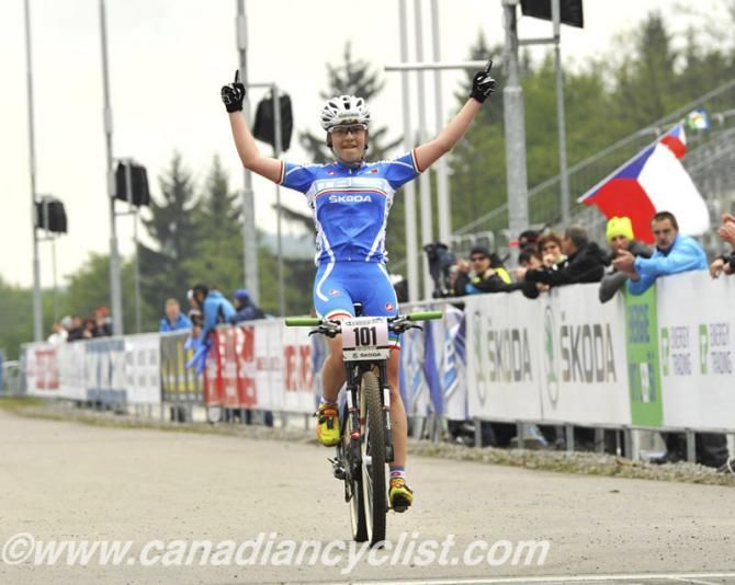 Greta Weithaler (Italy) wins the junior women's cross country race in Nove Mesto