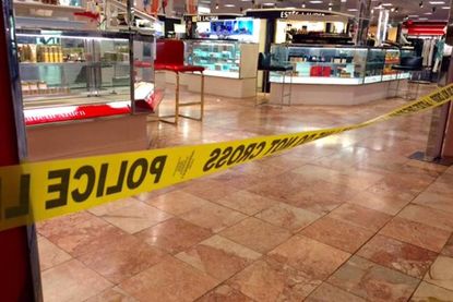The crime scene at the Silver City Galleria in Taunton, Massachusetts.