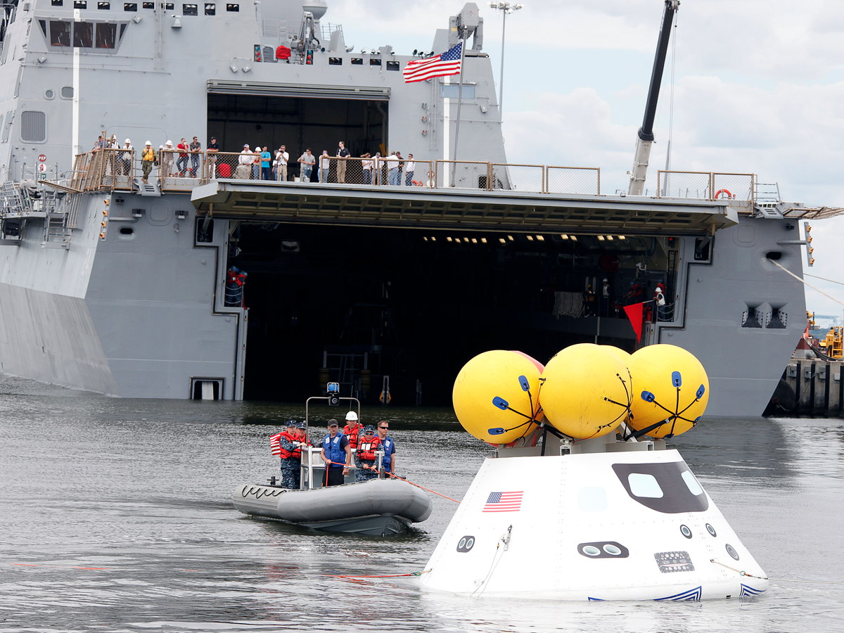 Tow Lines Attached to Orion Test Spacecraft 