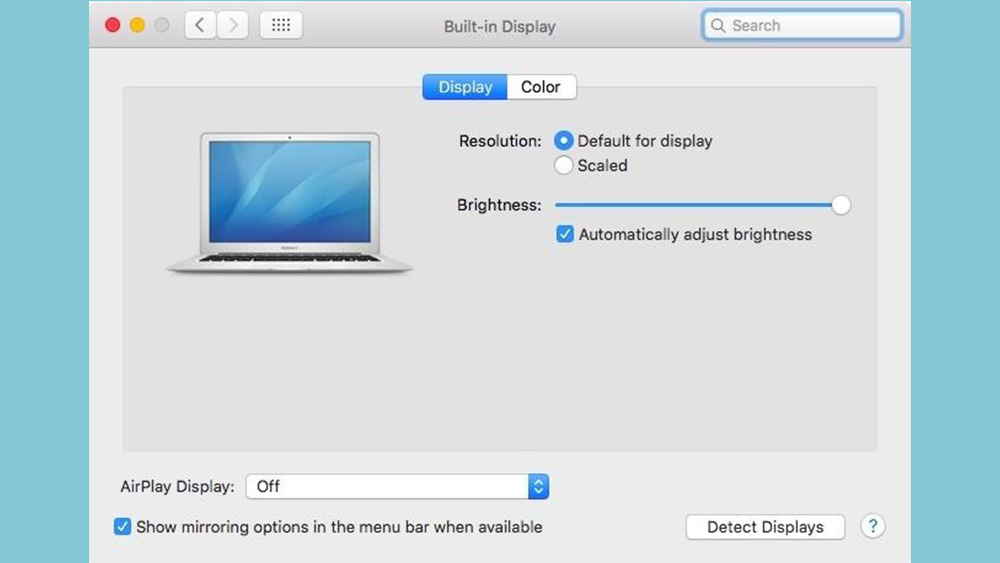 Näyttökuva MacBook Pron näyttöasetuksista