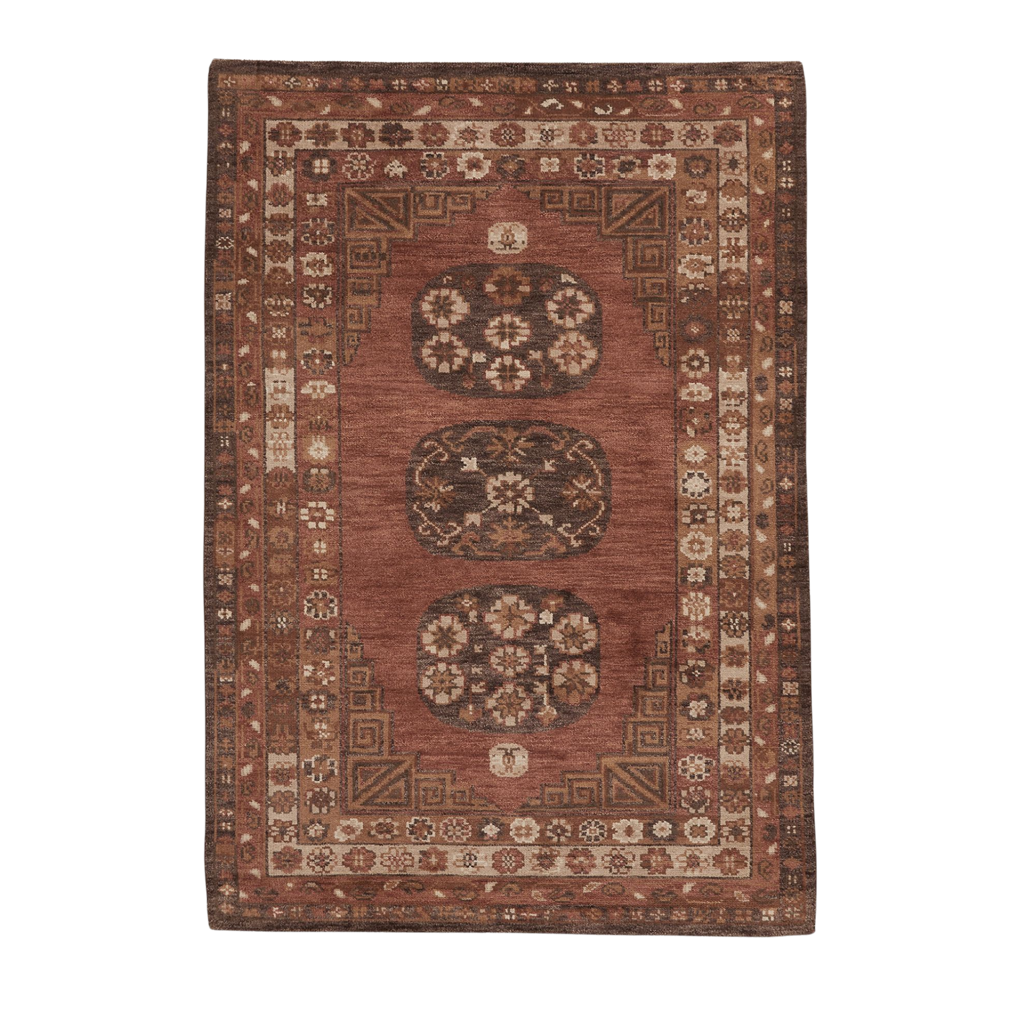 a brown Persian-inspired rug