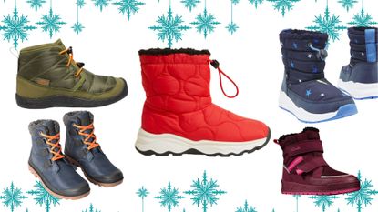 A collage of images of children's footwear - some of this year's best kids' winter boots
