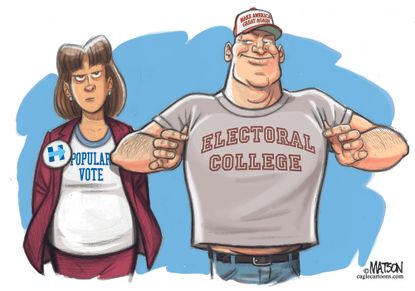 Political cartoon U.S. 2016 election Hillary Clinton popular vote Donald Trump electoral college