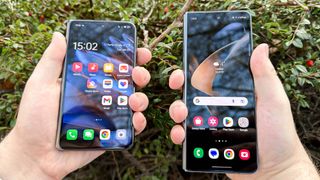 The Oppo Find N2 and Galaxy Z Fold 4, held together from the front while closed