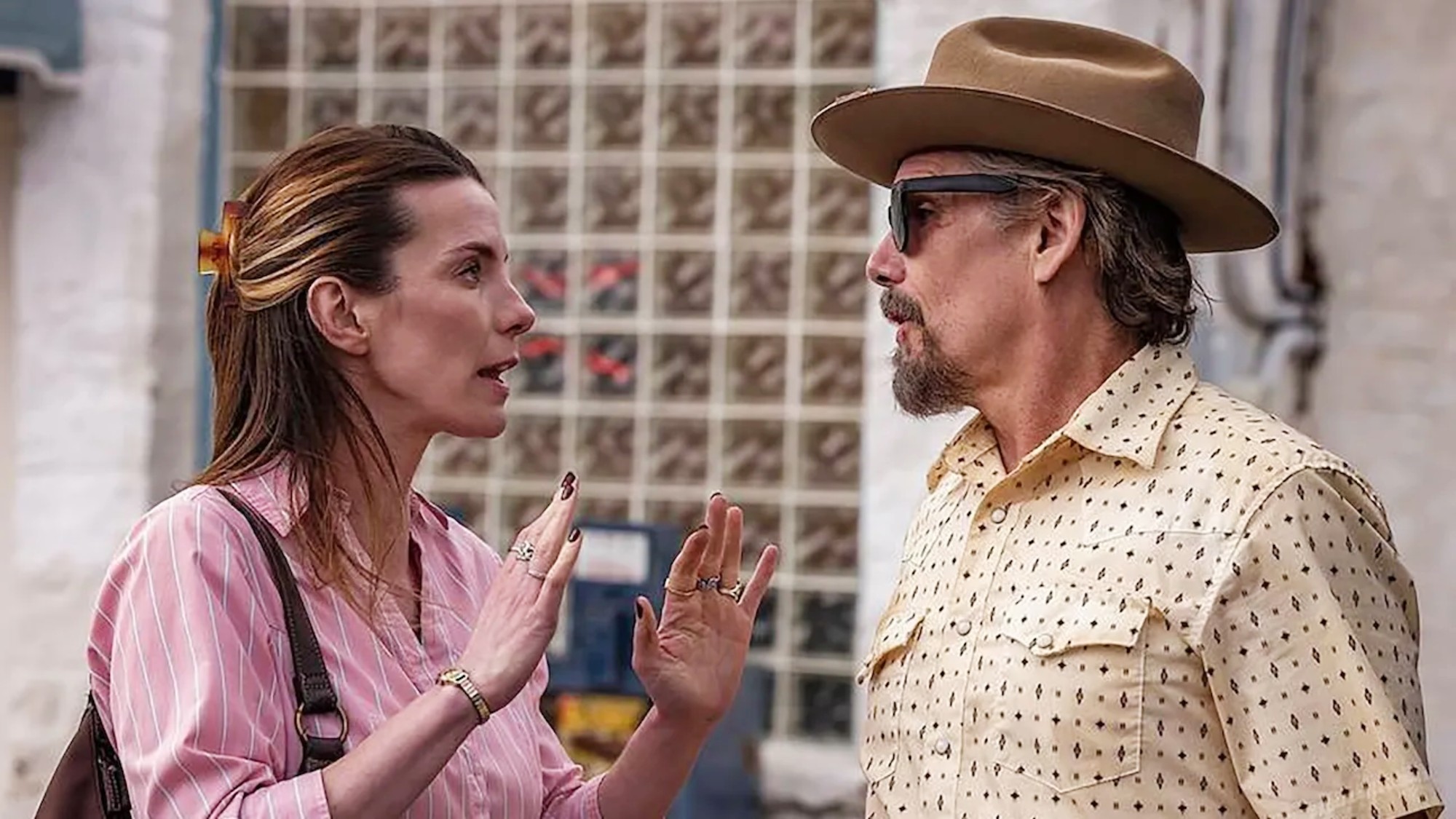 Betty Gilpin and Ethan Hawke in The Lowdown