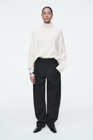 Wool-Blend Barrel-Leg Trousers