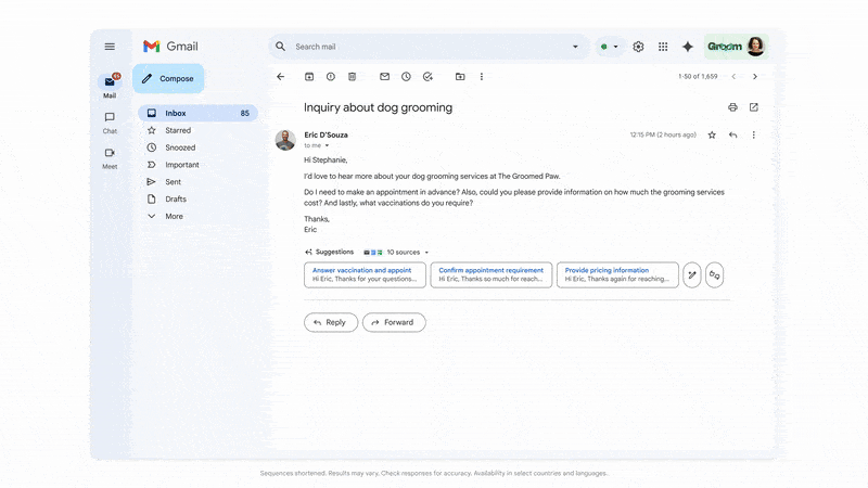 Gmail personalized replies feature