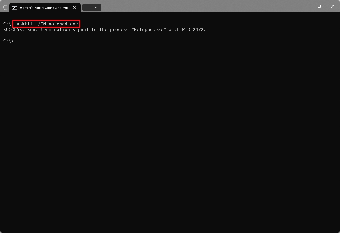 Command Prompt Taskkill command