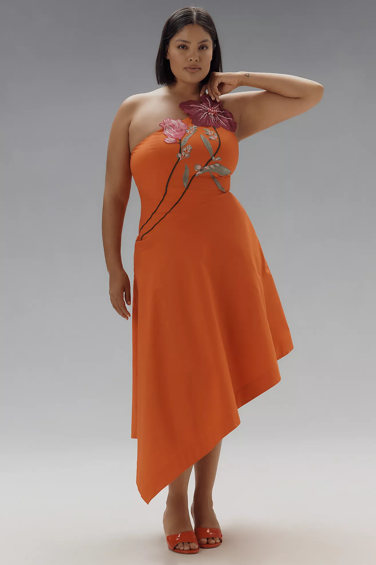 Yukiko Noritake X Anthropologie Asymmetrical Floral Midi Dress
