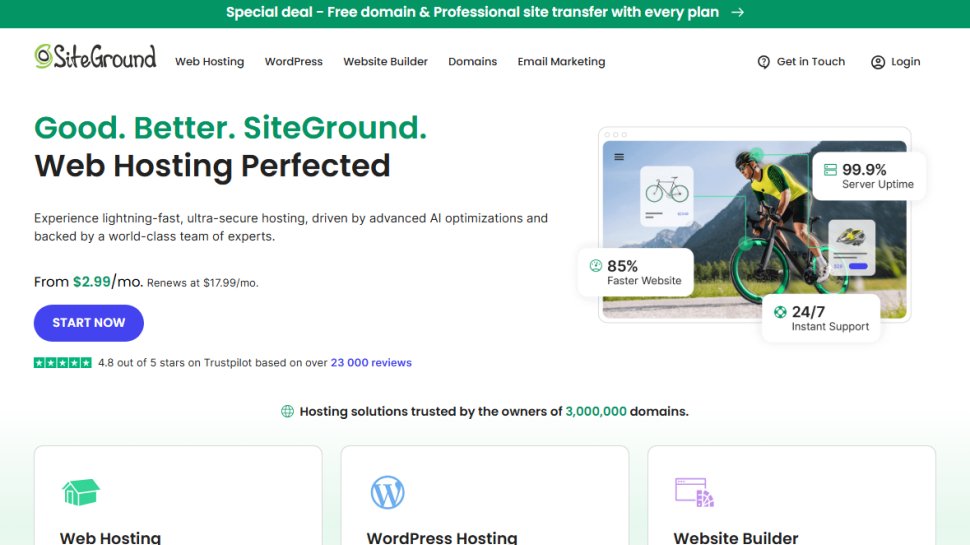 Website screenshot of SiteGround (September, 2025)
