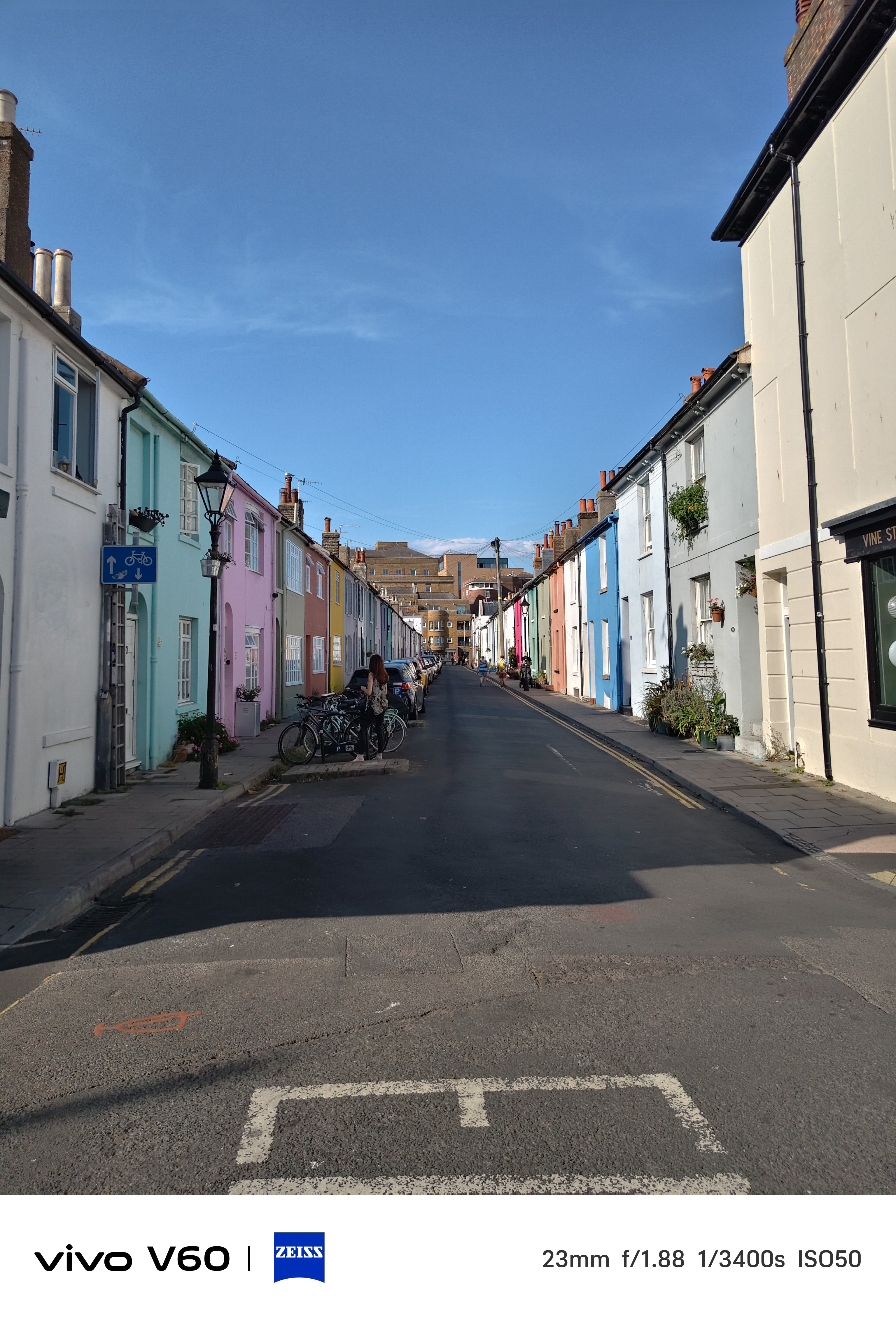 A street in Brighton with colourful houses