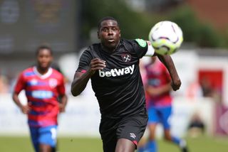 DAGENHAM, ENGLAND - JULY 20: West Ham United's Kurt Zouma during the Pre-Season Friendly match between Dagenham & Redbridge and West Ham United at Chigwell Construction Stadium on July 20, 2024 in Dagenham, England. (Photo by Rob Newell - CameraSport via Getty Images)