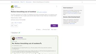 Screenshot of Roku community forum thread about motion smoothing