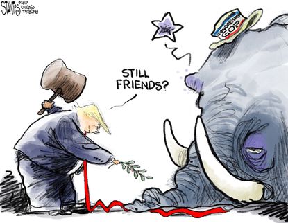 Political cartoon U.S. Trump GOP distrust