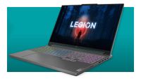 Lenovo Legion Slim 5 gaming laptop against a teal background, with a white border