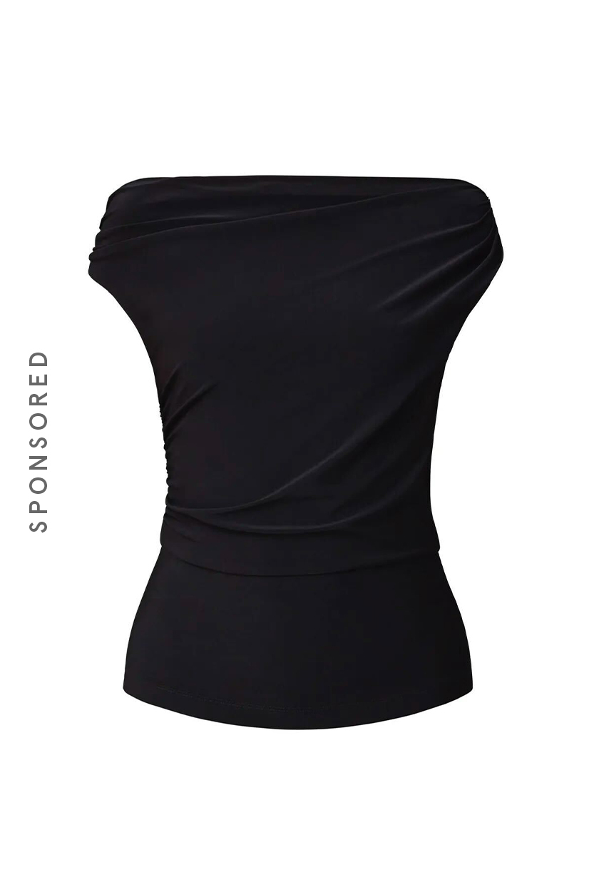 BCBG, Sleeveless Ruched Boat Neck Top