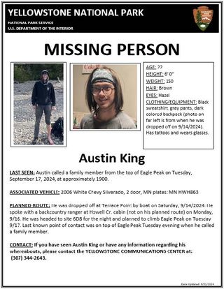 Missing persons flyer for Austin King