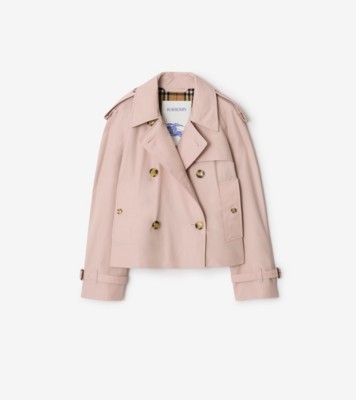 Cropped Tropical Gabardine Mayfair Trench Jacket in Pale Sugar Pink - Women | Burberry&amp;reg; Official