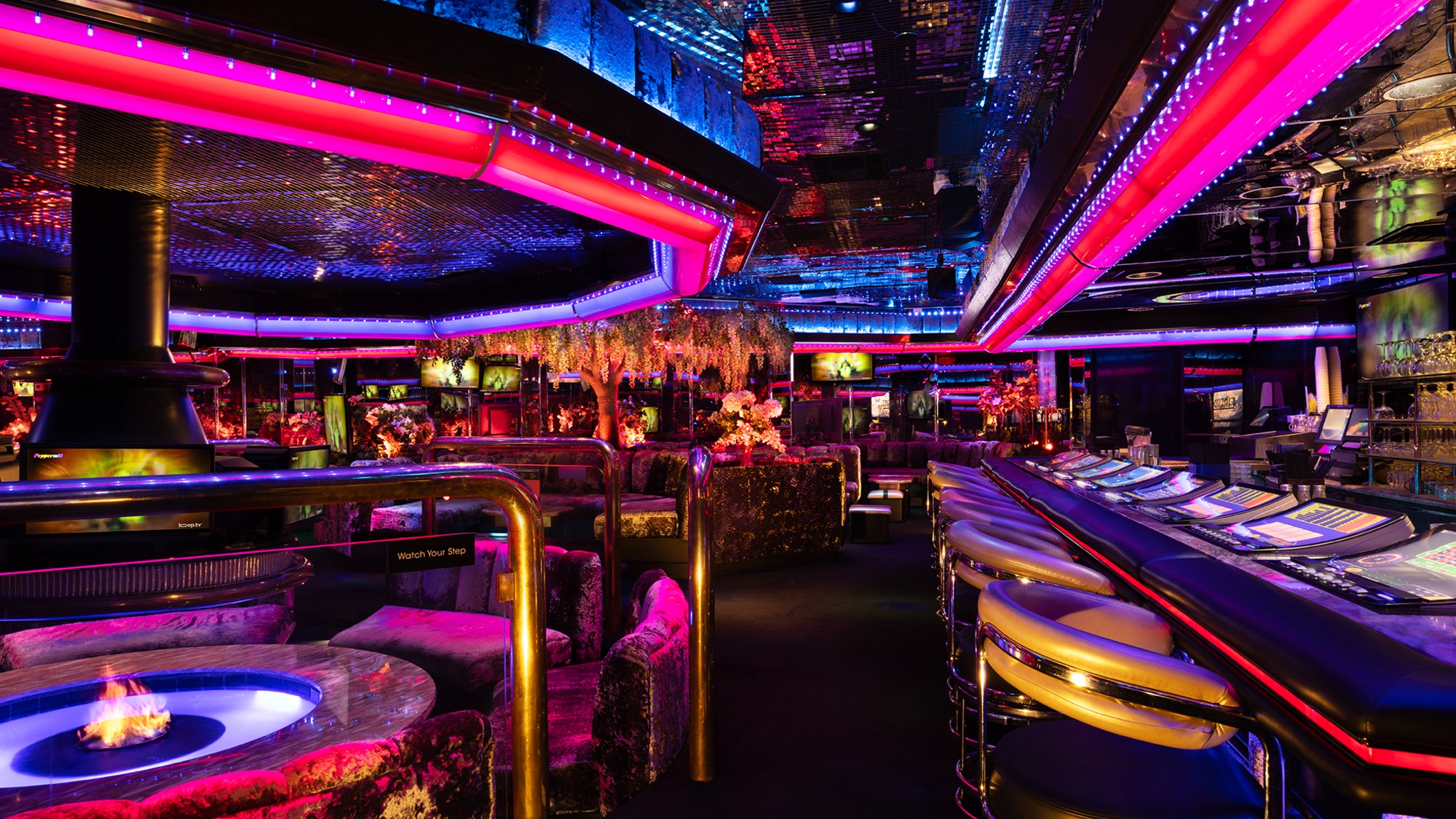 The neon-filled Peppermill Fireside Lounge