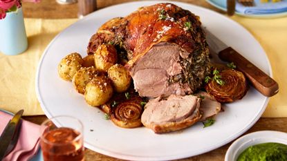 Stuffed spring leg of lamb with herby chutney 