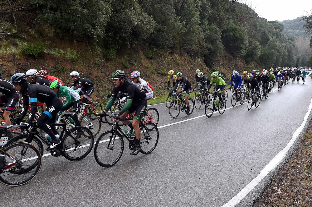 The peloton rides during stage 2 of Volta a Catalunya.