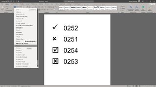 screenshot of the Wingdings font options open in Word