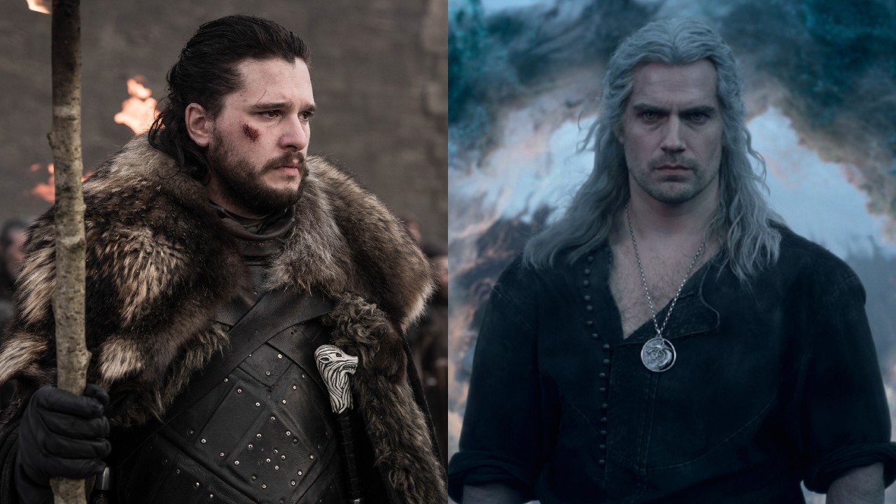 From left to right: Kit Harrington in Game of Thrones and Henry Cavill in The Witcher. 