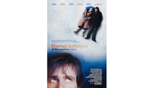 Film poster for Eternal Sunshine featuring couple lying in the snow