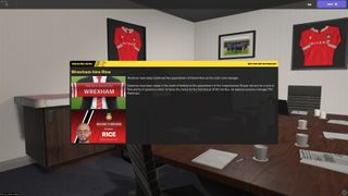 Football manager screen showing the manager of Wrexham AFC