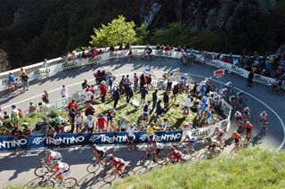 The riders on the one of the many hairpin corners