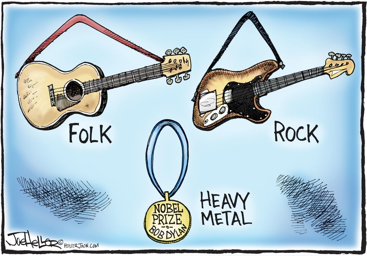 Editorial cartoon Nobel Prize Bob Dylan