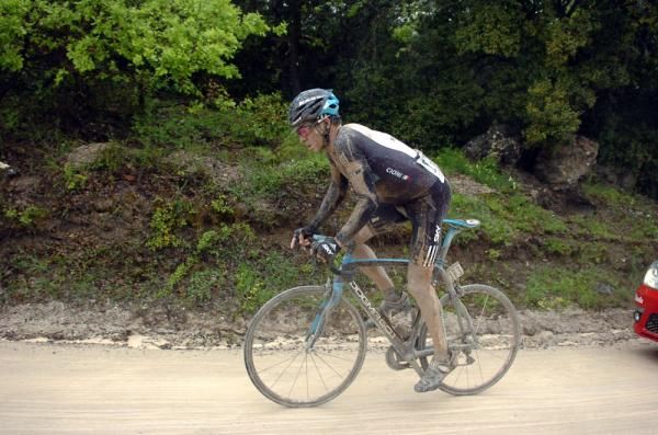 Dario Ciono (Team Sky) was the first to launch a counter-attack as the stage's early two-man excape were brought back by the peloton