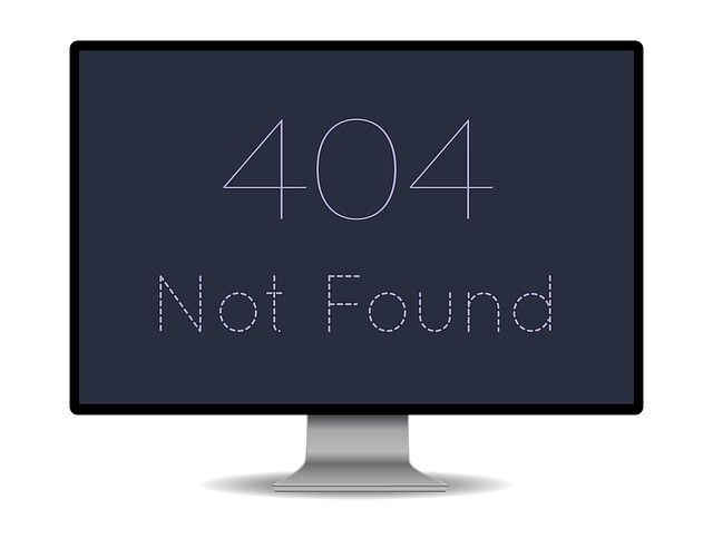 A monitor showing a 404 Not Found error for a broken link