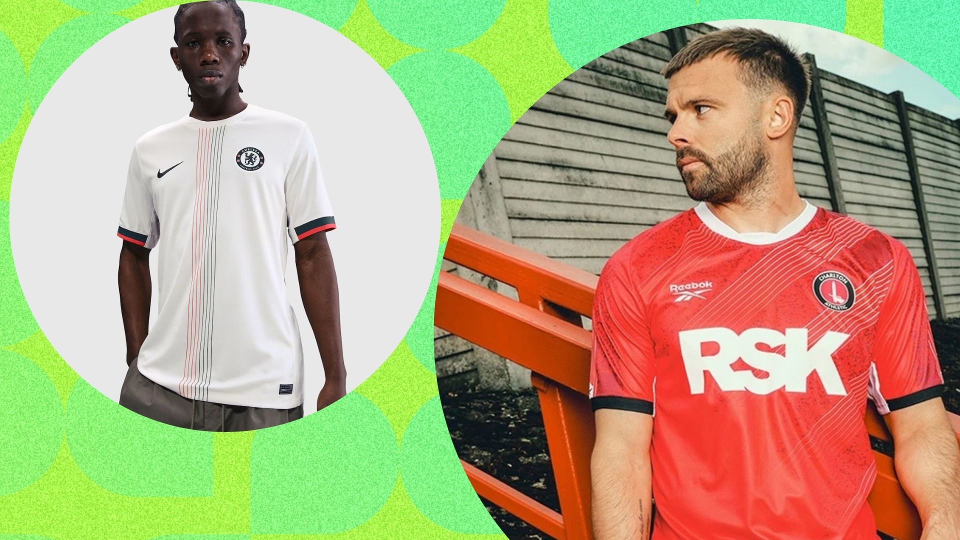 On the left the new Chelsea away kit and on the right the new Charlton home kit 