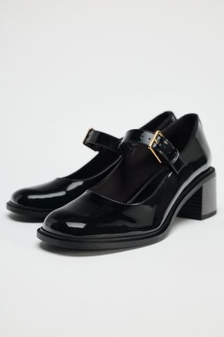 Patent Effect Block Heel Shoes