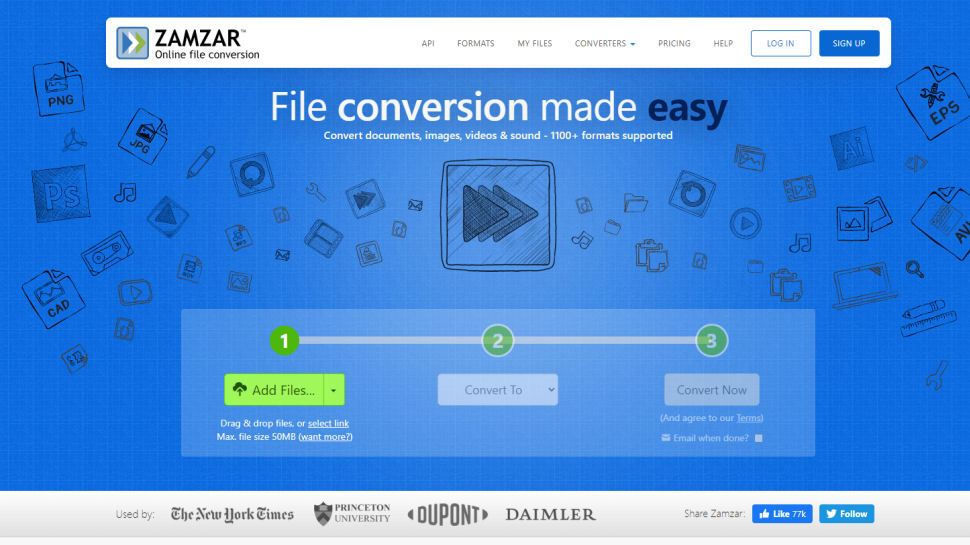 Website screenshot for Zamzar Online File Conversion