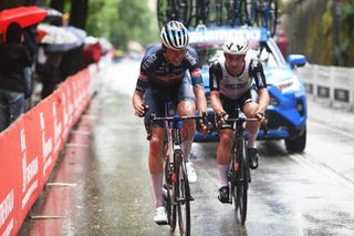GORIZIA ITALY MAY 23 Oscar Riesebeek of Netherlands and Team AlpecinFenix Victor Campenaerts of Belgium and Team Qhubeka Assos during the 104th Giro dItalia 2021 Stage 15 a 147km stage from Grado to Gorizia UCIworldtour girodiitalia Giro on May 23 2021 in Gorizia Italy Photo by Tim de WaeleGetty Images