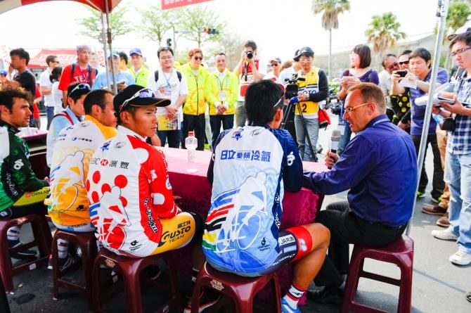 The jersey winners are interviewed