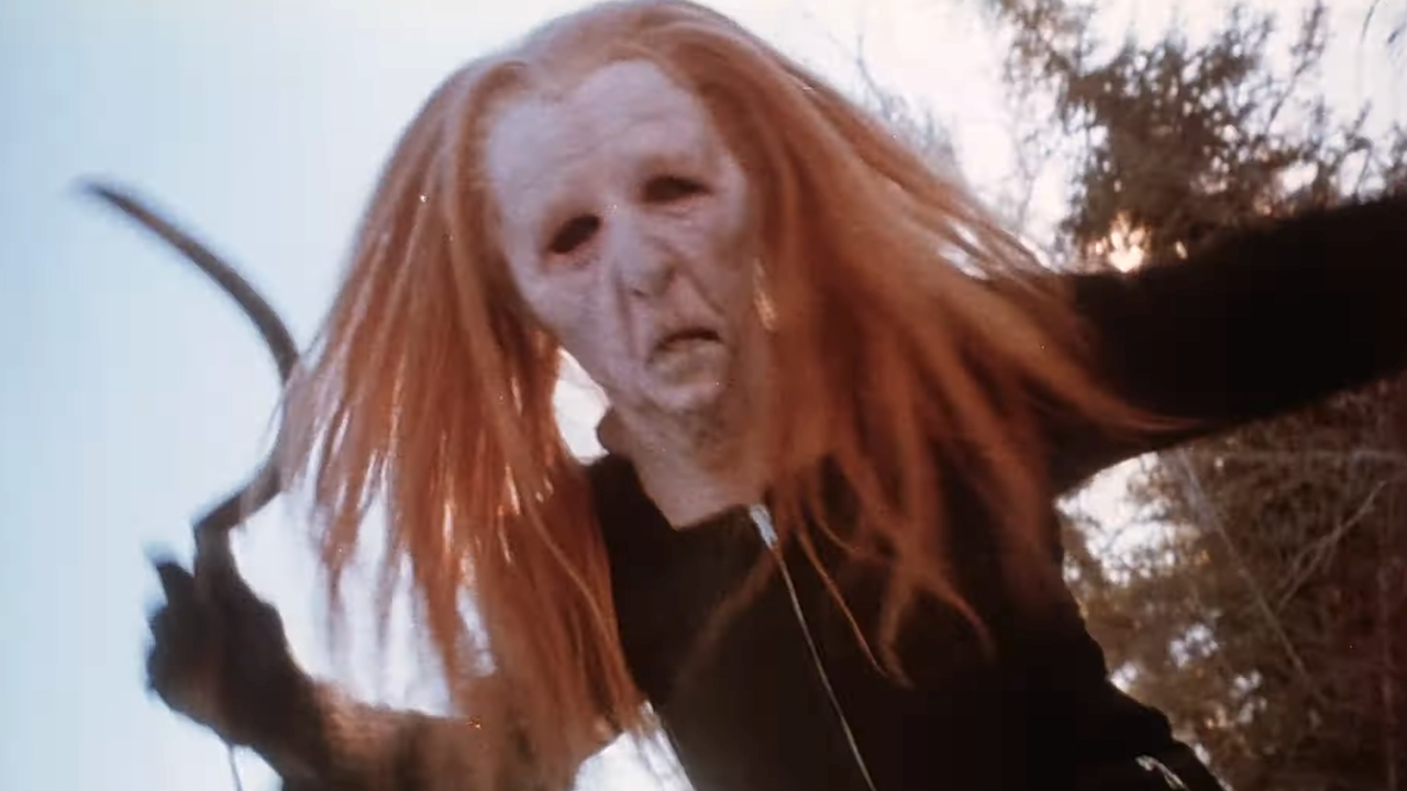 Hag Mask Killer ice skating with scythe in Curtains