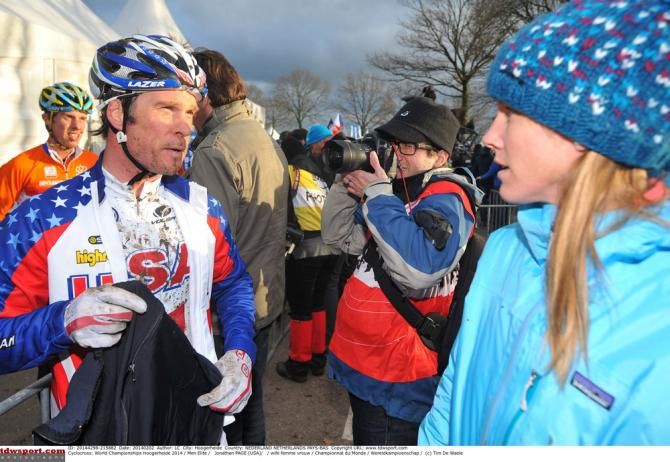Jonathan Page and his wife Cori following the elite men's world championship in Hoogerheide, Netherlands
