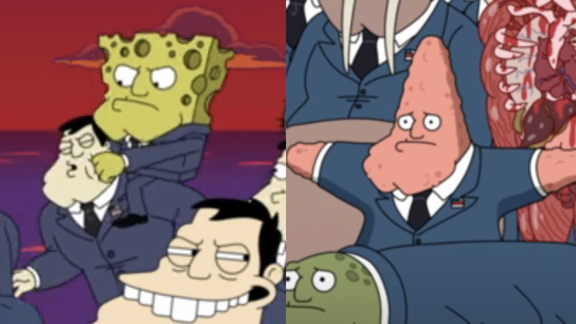 Stan Smith clones of SpongeBob SquarePants and Patrick in American Dad Episode 400