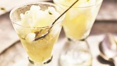 Lemon and basil sorbet with strawberries 