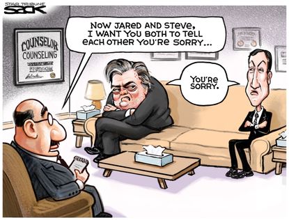 Political Cartoon U.S. Jared Kushner Stephen Bannon Trump fued