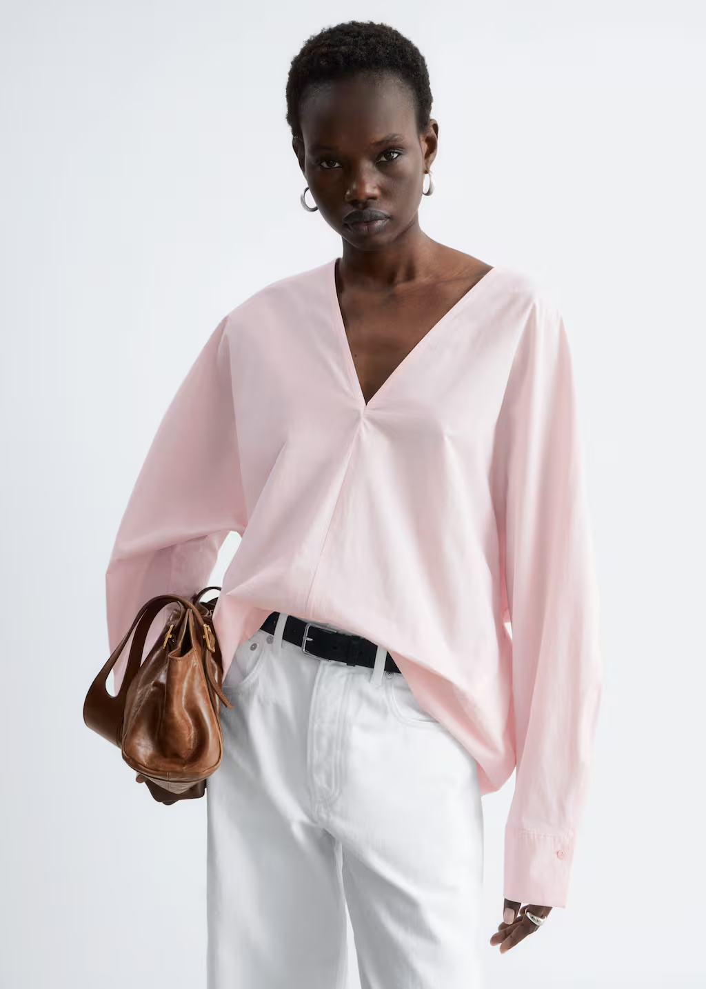 &amp; Other Stories, Sculptural Cotton V-Neck Blouse